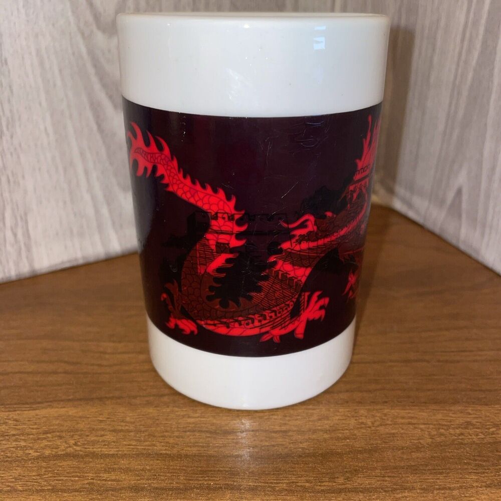 Red And Black Dragon Design On White Ceramic Coffee Mug Cup - Picture 3 of 11